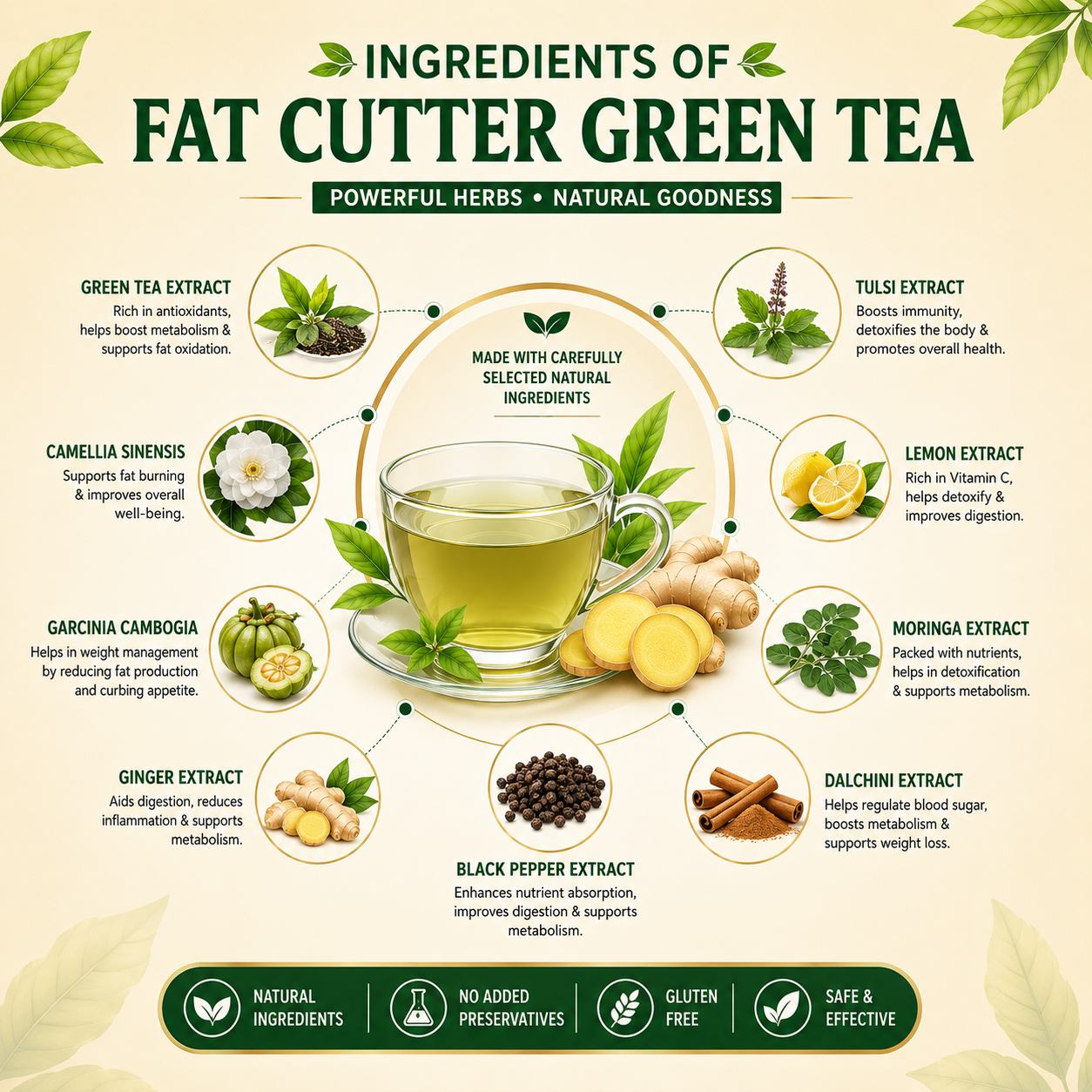 Fat Cutter Green Tea Wellness Tablet | Herbal Supplement with Green Tea Extract for Daily Wellness, Active Lifestyle & Routine Support