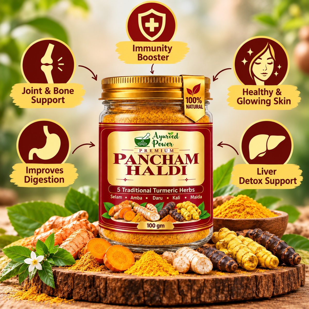 Pancham Haldi 100 g – Blend of 5 Ayurvedic Haldi incl. Kali, Selam, Daru & Amba Haldi