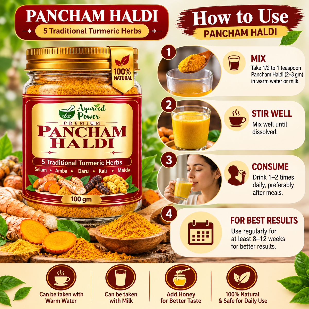 Pancham Haldi 100 g – Blend of 5 Ayurvedic Haldi incl. Kali, Selam, Daru & Amba Haldi