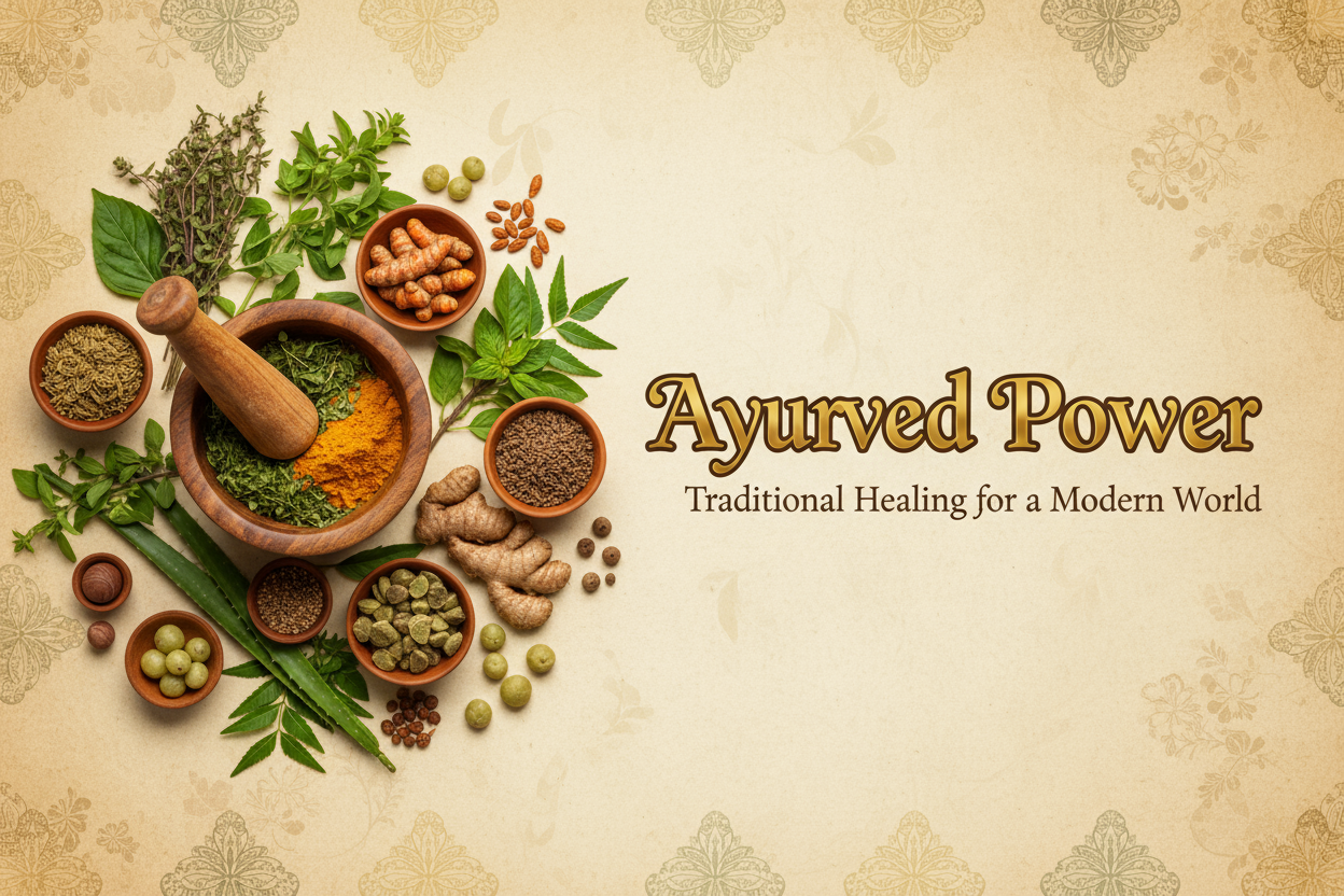 ayurved background and right side aayurved power likha ho